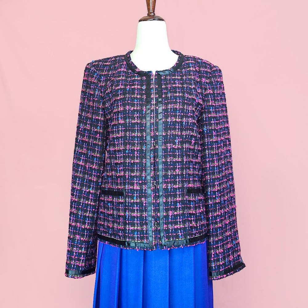 O Oscar black and neon tweed blazer with contrast trim
